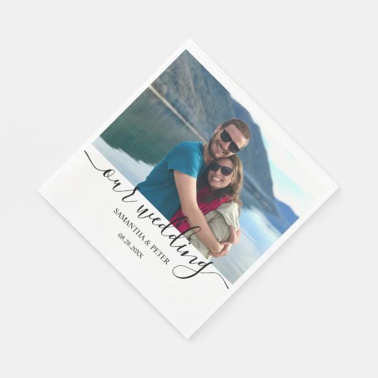 Aangepaste foto Modern Ontspannen bruiloft Gastenb Servet (Hoek)