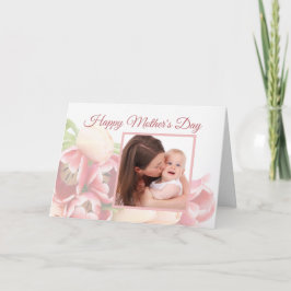 Aangepaste Foto Modern Peach Pink Floral Moederdag Kaart