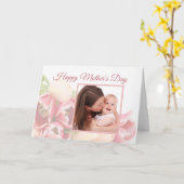 Aangepaste Foto Modern Peach Pink Floral Moederdag Kaart (Gele Bloem)