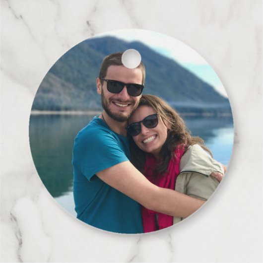 Aangepaste foto Modern Relaxed Wedding Favor Label (Achterkant)