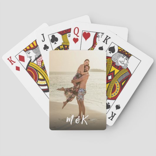 Aangepaste foto Modern Script Monogram Pokerkaarten (Achterkant)
