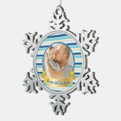 Aangepaste foto Modern Stripe Blauwgroen en Blauw Tin Sneeuwvlok Ornament (Rechts)