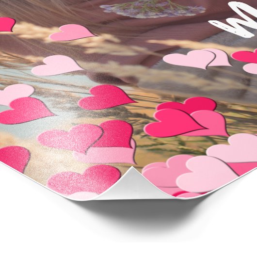 Aangepaste foto Modern Writing Scattered Pink Hear Afdruk (Hoek)