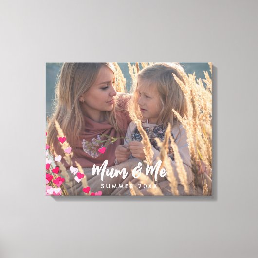 Aangepaste foto Modern Writing Scattered Pink Hear Canvas Afdruk (Voorkant)