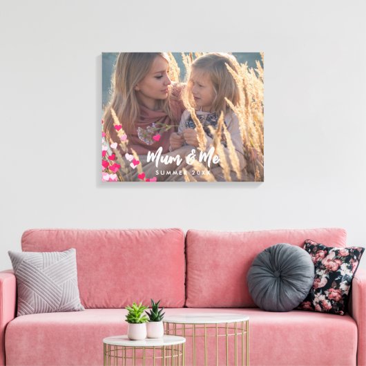 Aangepaste foto Modern Writing Scattered Pink Hear Canvas Afdruk (Insitu (Woonkamer))