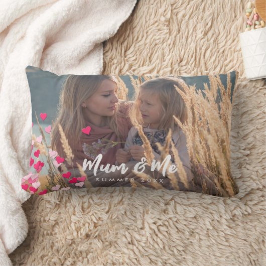 Aangepaste foto Modern Writing Scattered Pink Hear Kussen (Deken)