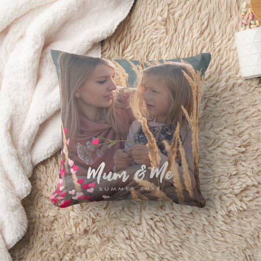 Aangepaste foto Modern Writing Scattered Pink Hear Kussen (Deken)