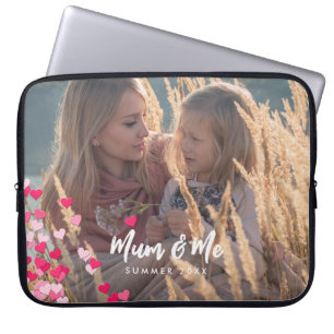 Aangepaste foto Modern Writing Scattered Pink Hear Laptop Sleeve