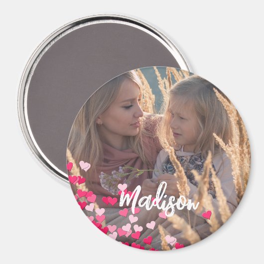 Aangepaste foto Modern Writing Scattered Pink Hear Magneet (Voorkant / Achterkant)