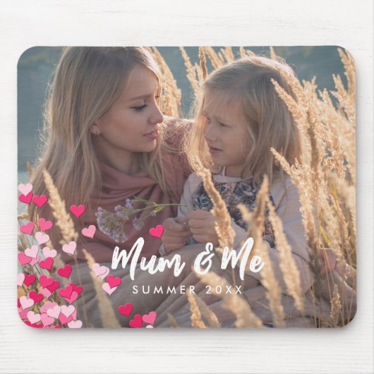 Aangepaste foto Modern Writing Scattered Pink Hear Muismat (Voorkant)