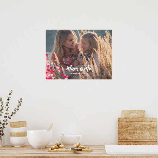 Aangepaste foto Modern Writing Scattered Pink Hear Poster (Keuken)