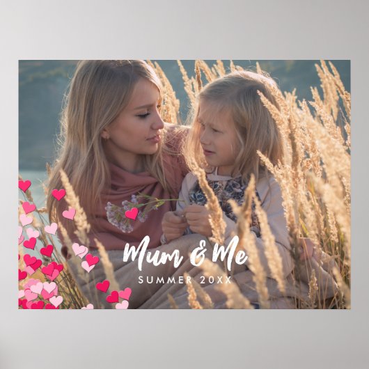 Aangepaste foto Modern Writing Scattered Pink Hear Poster (Voorkant)