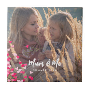 Aangepaste foto Modern Writing Scattered Pink Hear Tegeltje