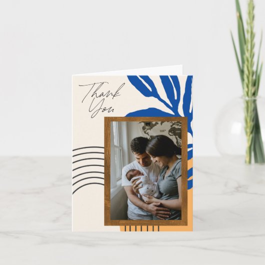 Aangepaste foto Moderne Abstracte botanische blauw Bedankkaart (Voorkant)