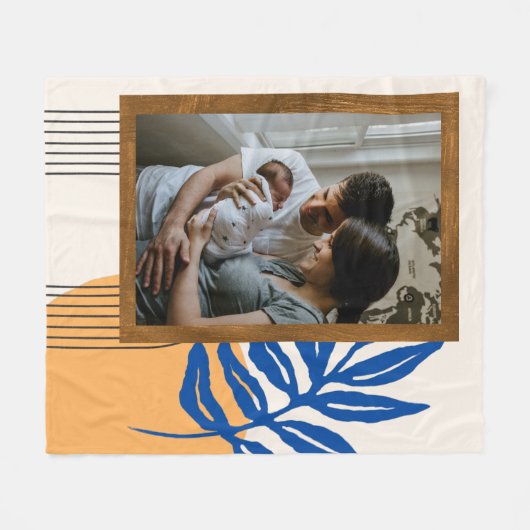 Aangepaste foto Moderne Abstracte botanische blauw Fleece Deken (Voorkant (Horizontaal))