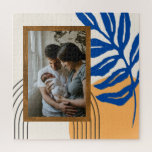 Aangepaste foto Moderne Abstracte botanische blauw Legpuzzel<br><div class="desc">Deze stijlvolle aangepaste puzzel is voorzien van een moderne Matisse geïnspireerde abstracte botanische illustratie in kobalt blauw en geel beeld van uw favoriete foto.</div>