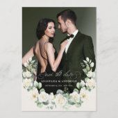 Aangepaste foto moderne botanische groene trouw save the date (Voorkant)