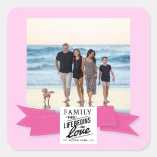 Aangepaste foto moderne citaat familie lint liefde vierkante sticker