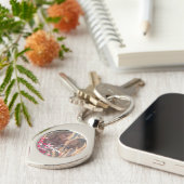 Aangepaste foto Moderne Cursieve Verspreide Roze H Sleutelhanger (Zijkant)