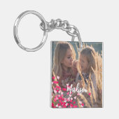 Aangepaste foto Moderne Cursieve Verspreide Roze H Sleutelhanger (Voorkant Links)