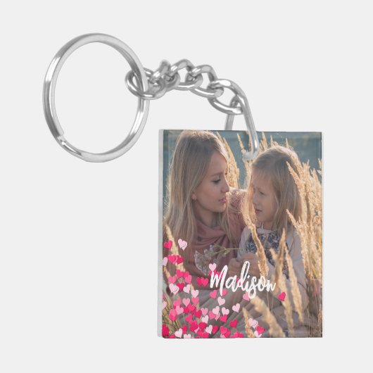 Aangepaste foto Moderne Cursieve Verspreide Roze H Sleutelhanger (Voorkant Links)