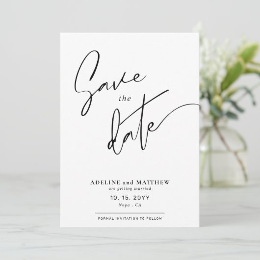 Aangepaste foto Moderne Eenvoudige legante scriptb Save The Date (Staand voorkant)