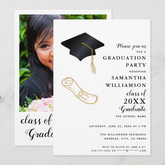 Aangepaste foto moderne elegante afstudeerfeest kaart (Voorkant / Achterkant)