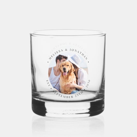Aangepaste foto Moderne elegante bruiloft Whisky Glas (Voorkant)