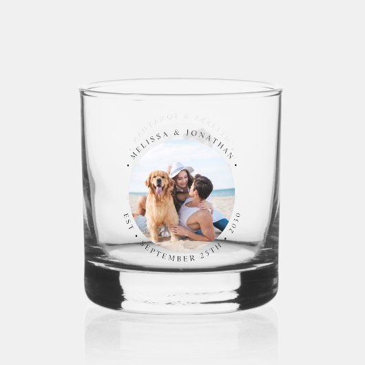 Aangepaste foto Moderne elegante bruiloft Whisky Glas (Achterkant)