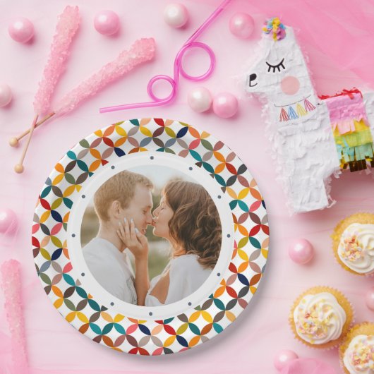 Aangepaste foto moderne kleurrijke gepersonaliseer papieren bordje (Feest)