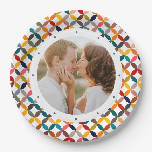 Aangepaste foto moderne kleurrijke gepersonaliseer papieren bordje (Voorkant)