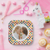 Aangepaste foto moderne kleurrijke gepersonaliseer papieren bordje (Feest)