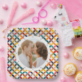 Aangepaste foto moderne kleurrijke gepersonaliseer papieren bordje (Feest)