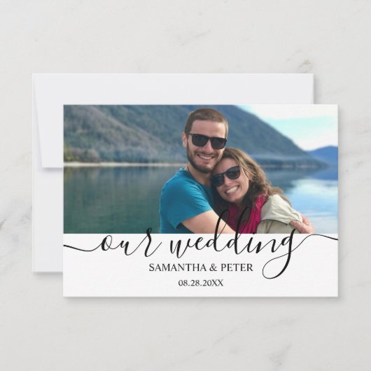 Aangepaste foto Moderne ontspannen bruiloft RSVP Kaartje (Voorkant)