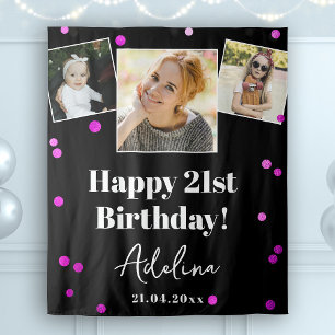 Aangepaste foto Moderne Paarse Birthday Party acht Wandkleed