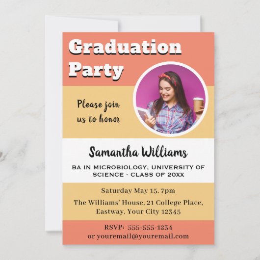 Aangepaste foto Moderne perzik afstudeerfeest Kaart (Achterkant)