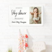 Aangepaste foto Moderne Script Baby Shower Welkom Spandoek (Insitu)