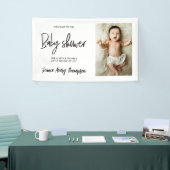 Aangepaste foto Moderne Script Baby Shower Welkom Spandoek (Beurs)