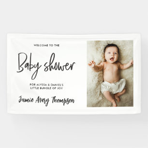 Aangepaste foto Moderne Script Baby Shower Welkom Spandoek