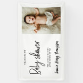 Aangepaste foto Moderne Script Baby Shower Welkom Spandoek (Verticaal)