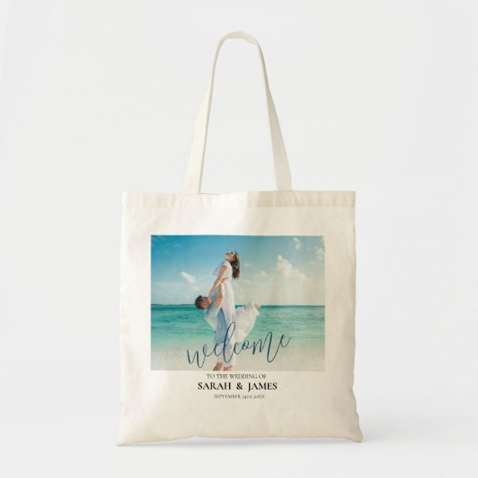 Aangepaste foto moderne strand huwelijks welkom tote bag (Voorkant)