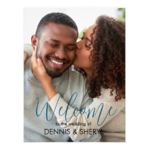 Aangepaste foto moderne trouwkaart blauw