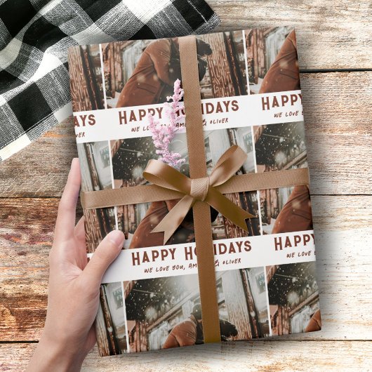 Aangepaste foto moderne typografie Kerstmis Cadeaupapier