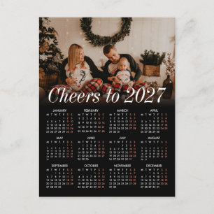 Aangepaste foto moderne zwarte kalender 2027 Famil Feestdagenkaart