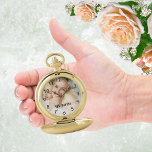 Aangepaste foto moeder zakhorloge<br><div class="desc">Sjabloon voor je eigen foto van de beste moeder ter wereld. Zwarte cijfers. Tekst: Mijn moeder. Met een witte foto overlay.</div>