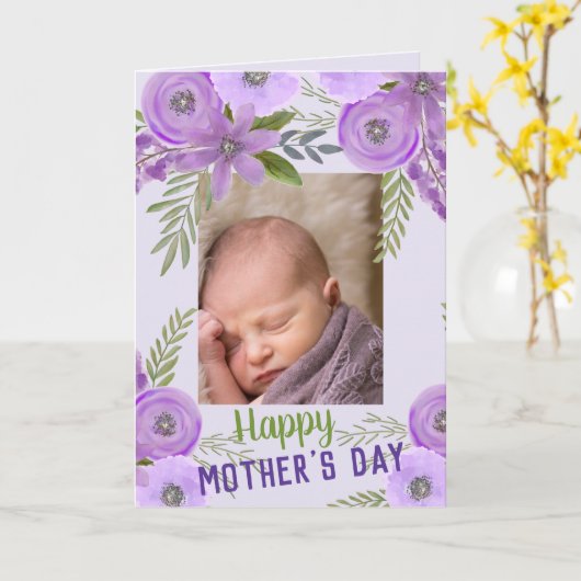 Aangepaste foto "Moederdag" Violet Lavendel Kaart (Gele Bloem)