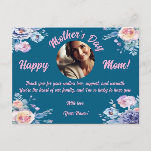 Aangepaste Foto Moederdag Waterverf Bloemen Feestdagenkaart (Voorkant)