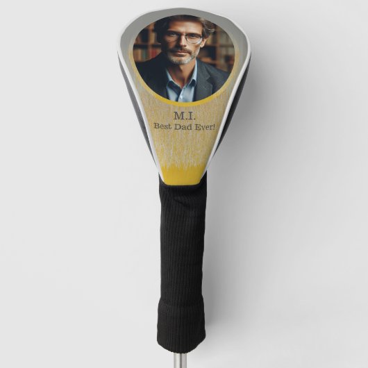 Aangepaste foto Monogram Beste papa ooit Goud Zilv Golfheadcover (Voorkant)