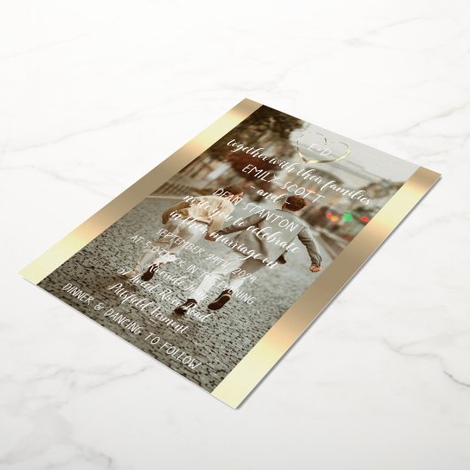 Aangepaste foto monogram gebeurtenis hart modern folie uitnodiging (Gedraaid)