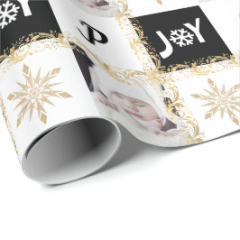 Aangepaste foto-monogram Gold en zwarte kerstfoto  Cadeaupapier